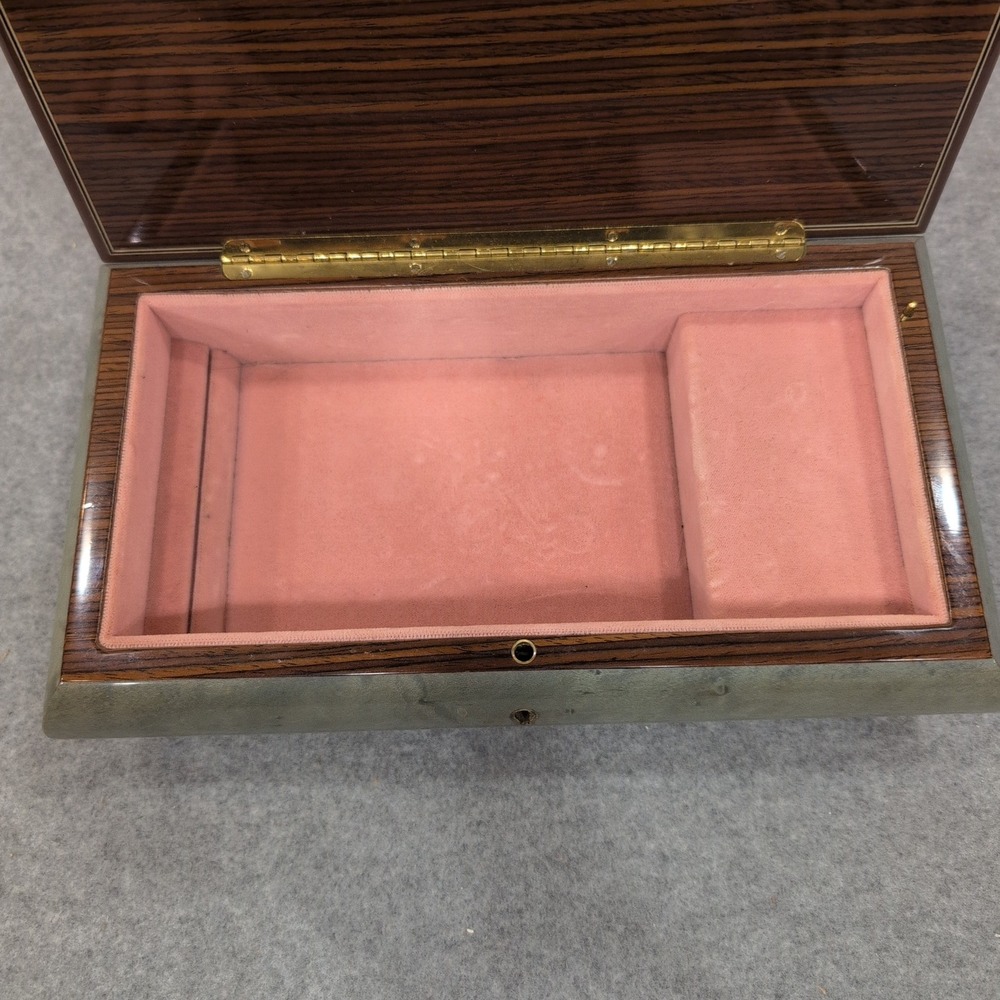 Vintage Reuge Music Box Floral Wood Inlay Green Marbled Swiss Mvmnt Jewelry Box - Picture 4 of 12